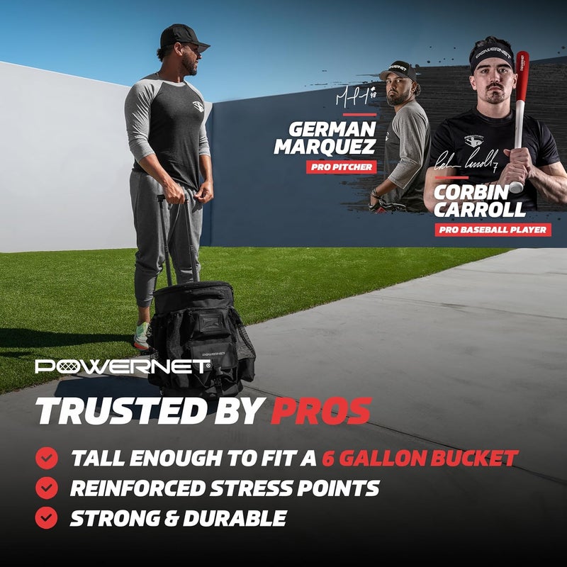 PowerNet Baseball Softball Coaching Bucket Caddy Cover, Multiple Pockets Carry Gameday Essentials, 3 Styles for 6 Gallon Bucket Organization Including All Terrain Wheeled - Image 2